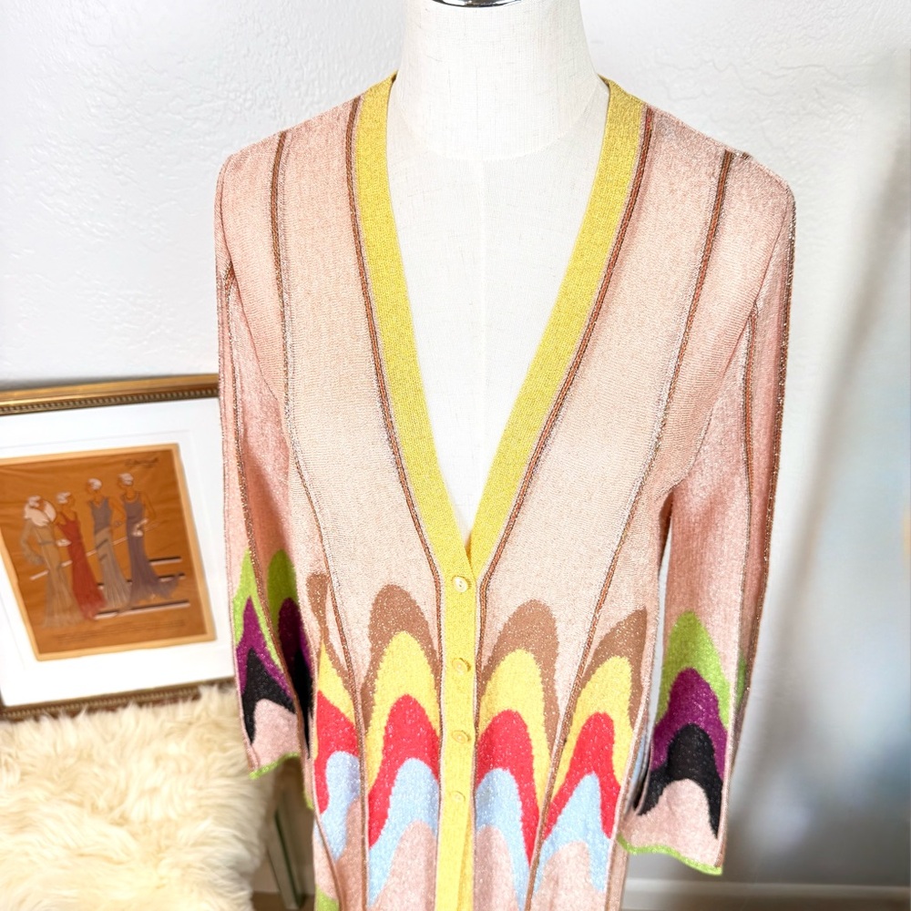 M Missoni Metallic Knit Maxi Duster Cardigan Multicolor Zig Zag IT 44 US 10 - Picture 11 of 16